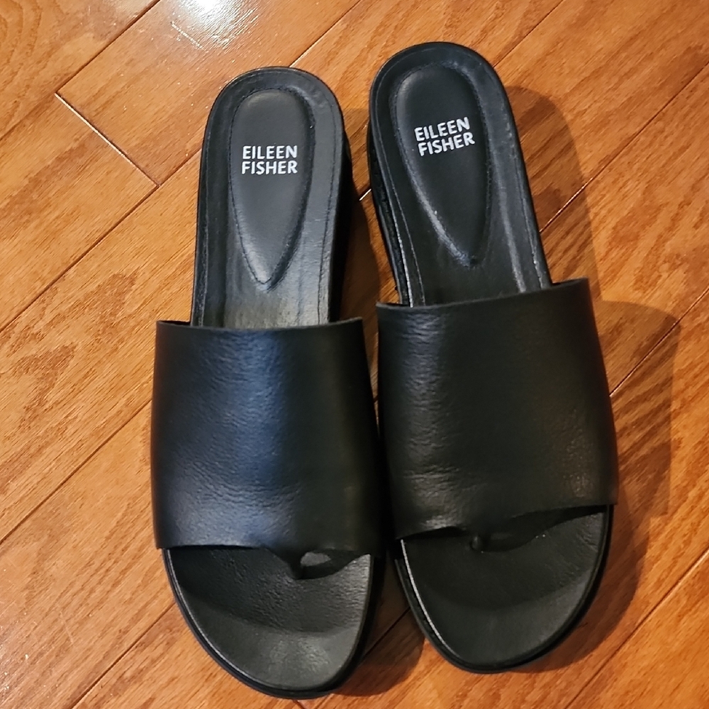 Eileen Fisher Black Mules Minimalist Design